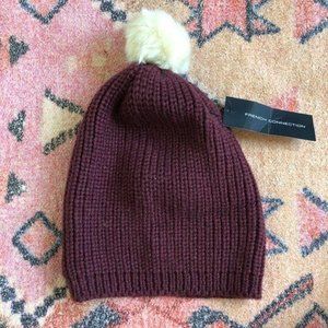 French Conn Ribbed Bobble Hat Shiraz Beanie Pom Po